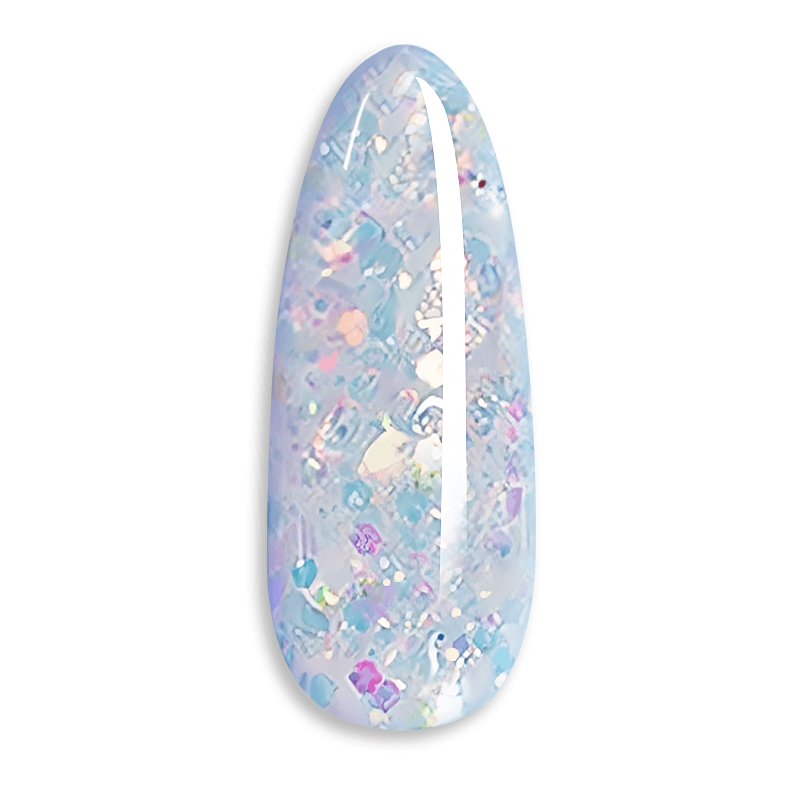 Polygel 'Seashell Mermaid' met schubben glitters, prachtig en stralend voor gemakkelijk en duurzaam nagelontwerp.